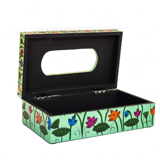 Wooden Green Hand-Painted Tissue Box  