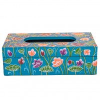 Wooden Blue Hand-Painted Tissue Box