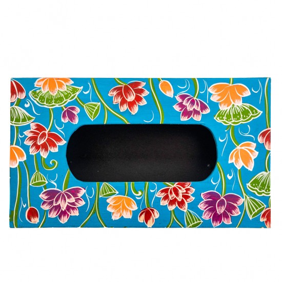 Wooden Blue Hand-Painted Tissue Box