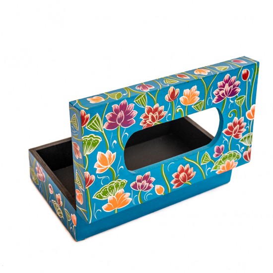 Wooden Blue Hand-Painted Tissue Box