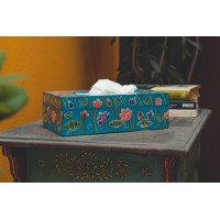 Wooden Blue Hand-Painted Tissue Box