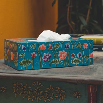 Wooden Blue Hand-Painted Tissue Box