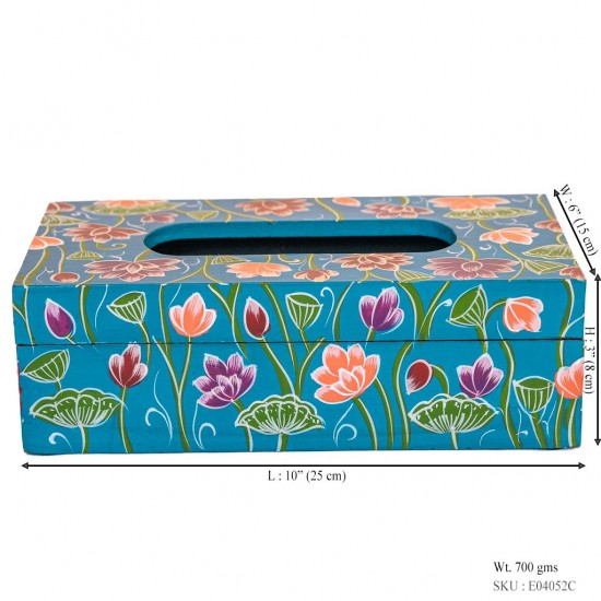 Wooden Blue Hand-Painted Tissue Box