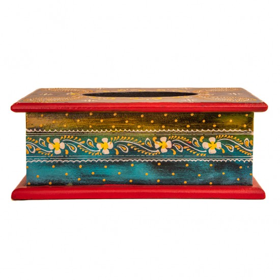 Wooden Green Hand-Painted Tissue Box