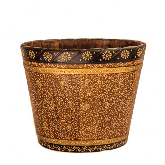 Wooden Bucket/Planter With Brass Art - Large