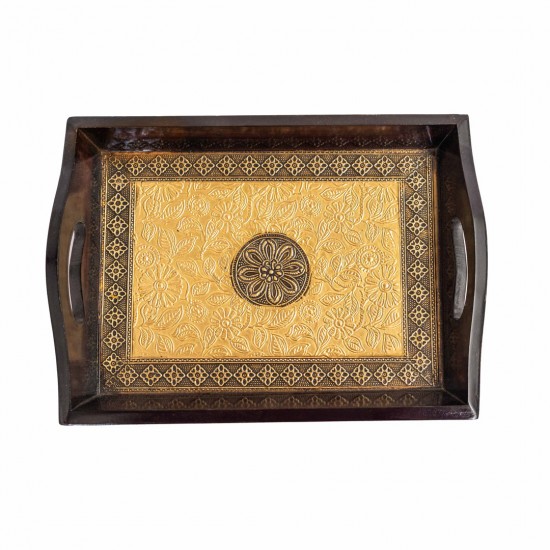 Wooden brass artwork Tray 9 x 12 inch