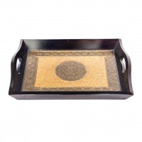 Wooden brass artwork Tray ( Set of two )