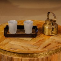 Small brass work wooden serving tray diamond design Indian handicraft decor