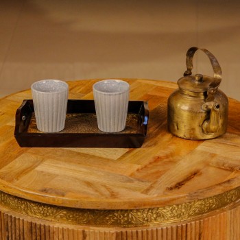 Small brass work wooden serving tray diamond design Indian handicraft decor