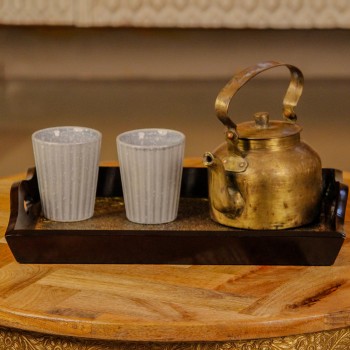 Large brass work wooden serving tray diamond design Indian handicraft decor