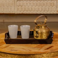 Large brass work wooden serving tray diamond design Indian handicraft decor