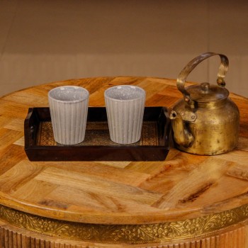 Small brass work wooden serving tray rectangular design Indian handicraft decor