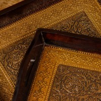 Brass Work Wooden Serving Tray Set of 3 Rectangular Design | Indian Handicraft Decor Set of 3 brass work wooden serving trays rectangular design Indian handicraft decor