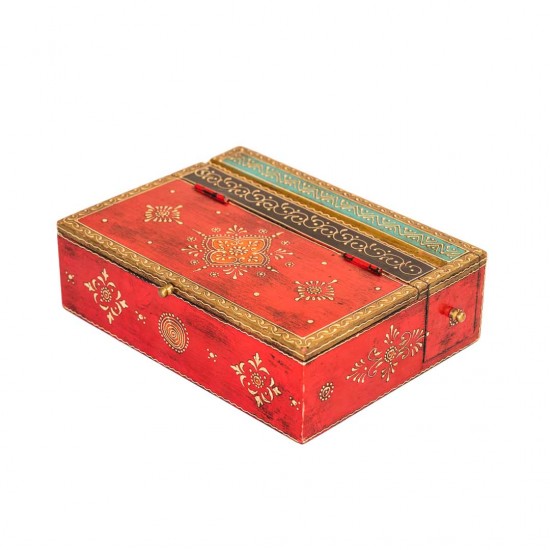 hand painted cone art wooden box ( red )