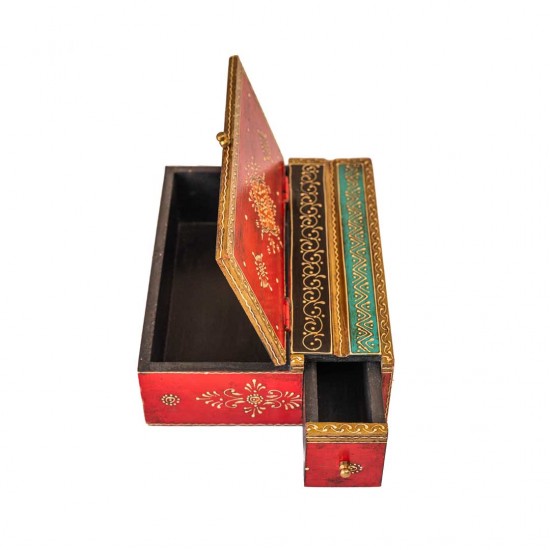 hand painted cone art wooden box ( red )