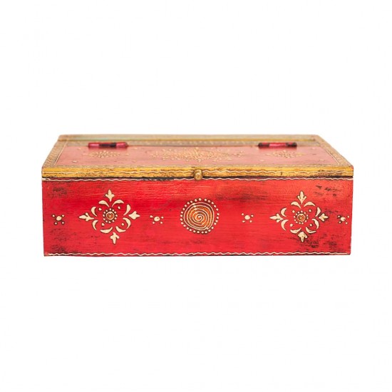 hand painted cone art wooden box ( red )