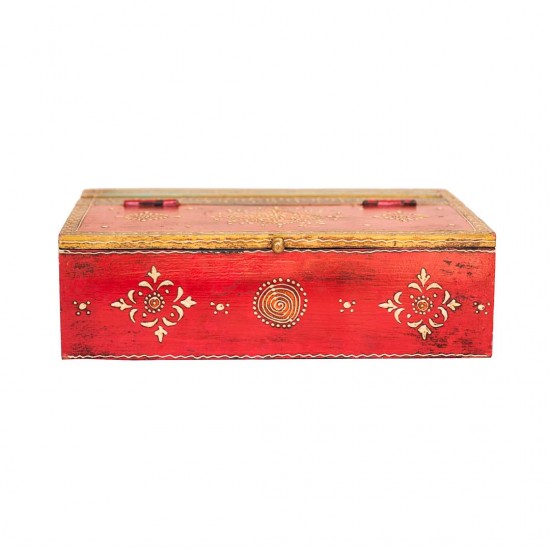 hand painted cone art wooden box ( red )