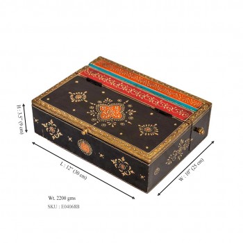 hand painted cone art wooden box ( black )