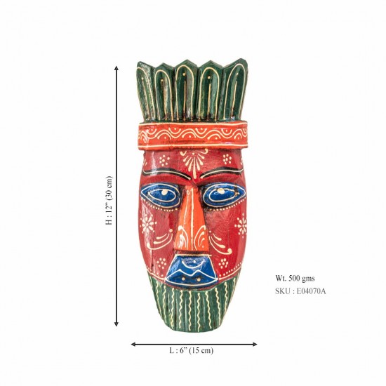 Handmade Wooden Mask Tribal 6 x 12 inch (Red)
