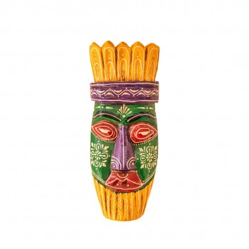 handmade wooden mask tribal 6 x 12 inch yellow