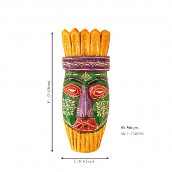 handmade wooden mask tribal 6 x 12 inch yellow