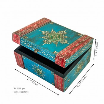 Hand Painted Blue and Red coloured  Jewellery Chest 7.5 x 9  inch