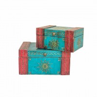 Hand Painted Blue and Red coloured  Jewellery Chest (set of two)