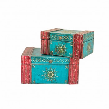 Hand Painted Blue and Red coloured  Jewellery Chest (set of two)