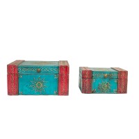 Hand Painted Blue and Red coloured  Jewellery Chest (set of two)