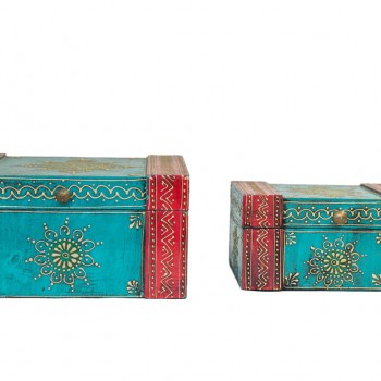 Hand Painted Blue and Red coloured  Jewellery Chest (set of two)