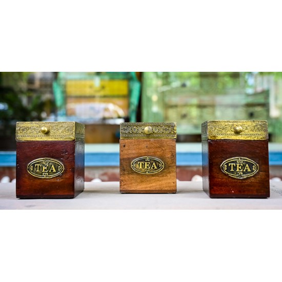 Wooden Tea Container with Brass Work