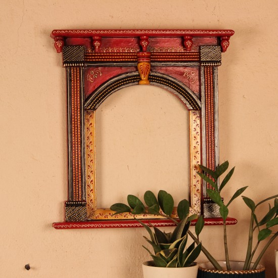 Hand painted wooden arch jharokha frame traditional Indian wall decor