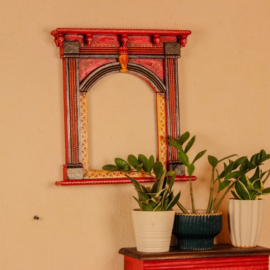 Hand painted wooden arch jharokha frame traditional Indian wall decor