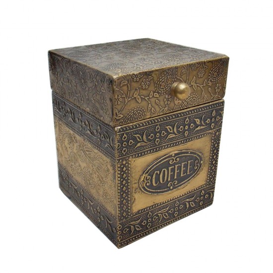 Embossed Brass Art Wooden Coffee Container Box - Full Brass Embossed Brass Art Wooden Coffee Container Box - Full Brass