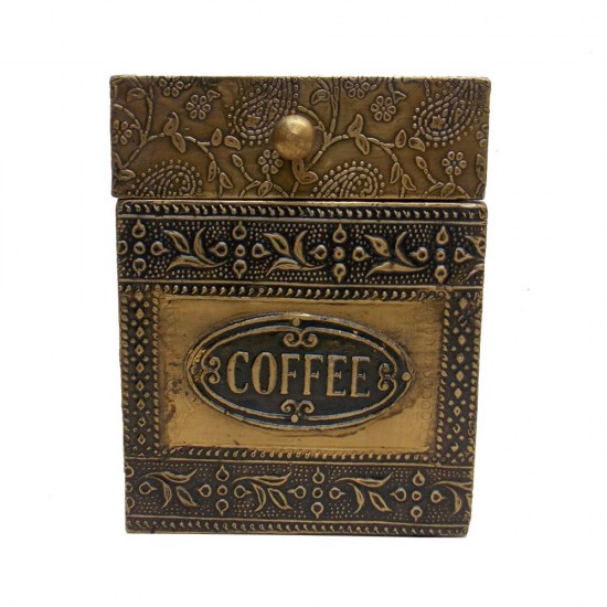 Embossed Brass Art Wooden Coffee Container Box - Full Brass