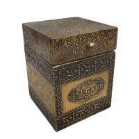 Embossed Brass Art Wooden Sugar Container Box - Full Brass