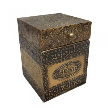 Embossed Brass Art Wooden Sugar Container Box - Full Brass