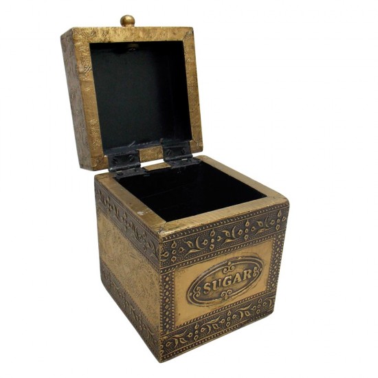 Embossed Brass Art Wooden Sugar Container Box - Full Brass