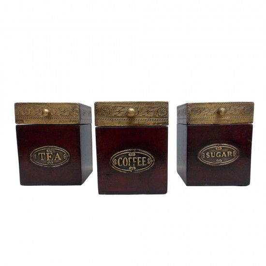 Tea-Coffee-Sugar Box Half Brass- Set of Three Tea-Coffee-Sugar Box Half Brass- Set of Three