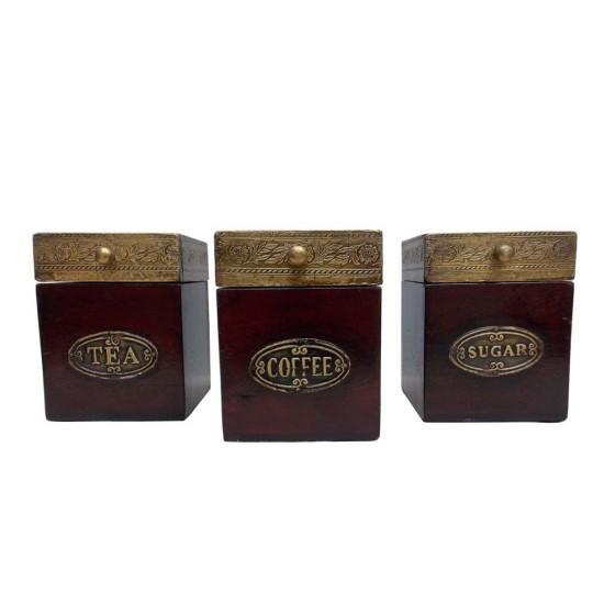 Tea-Coffee-Sugar Box Half Brass- Set of Three