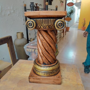 Antique Mettalic Twisted Rope Wooden Pillar  height 18 Inch