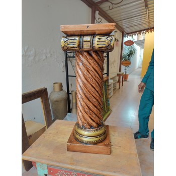Antique Mettalic Twisted Rope Wooden Pillar height 24 Inch