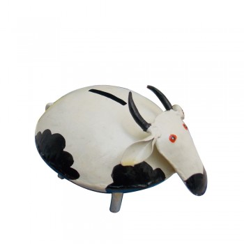 Hand Painted Iron Craft Cow Shaped Mini Coin Bank - Decorative Accent