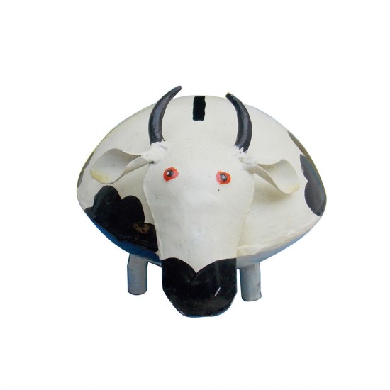 Hand Painted Iron Craft Cow Shaped Mini Coin Bank - Decorative Accent