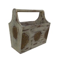 Wooden Basket Magazine Holder - Distress White