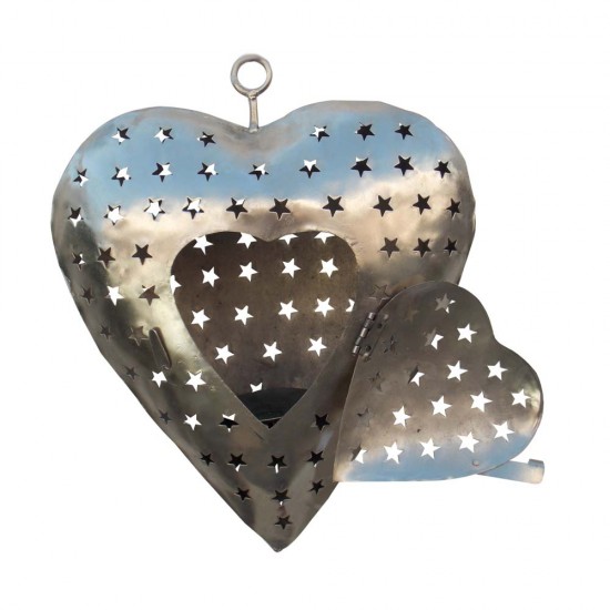 Iron Perforated Heart Tea Light Holder