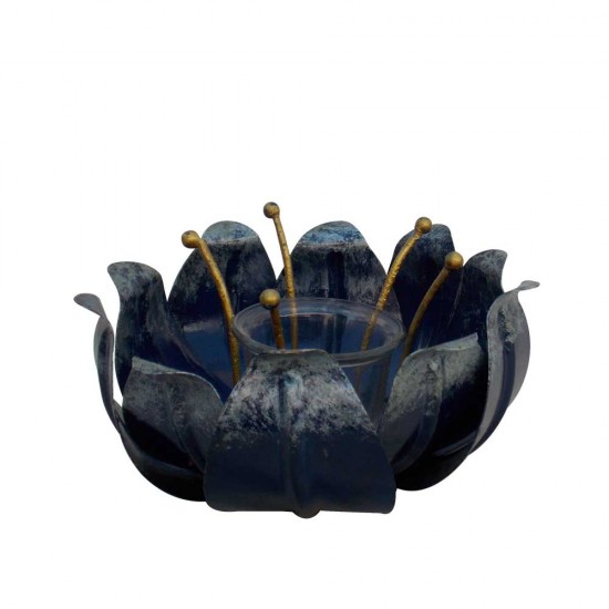 Iron Blue Lotus with Glass Votive- Festive Decor