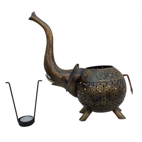 Iron Perforated Elephant Tea Light- Festive Decor - Large Iron Perforated Elephant Tea Light- Festive Decor - Large