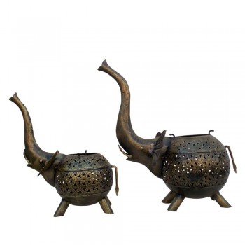 Iron Perforated Elephant Tea Light- Festive Decor - Set of Two
