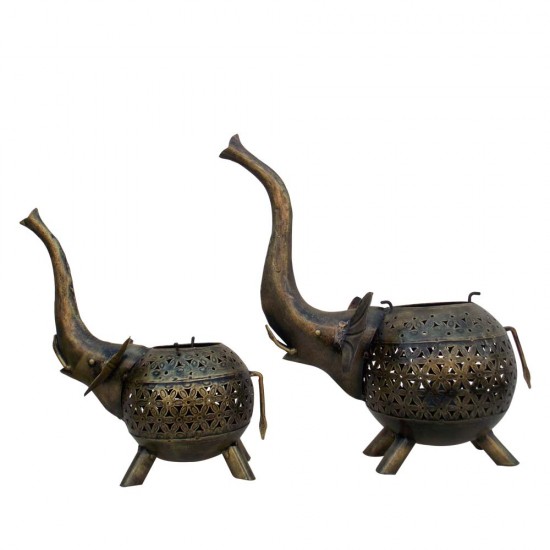 Iron Perforated Elephant Tea Light- Festive Decor - Set of Two Iron Perforated Elephant Tea Light- Festive Decor - Set of Two